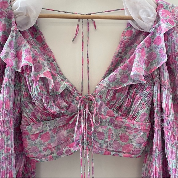 For Love and Lemons Saylor Blouse in Pink Balloon Pleats Sleeves Size XS - Picture 7 of 12